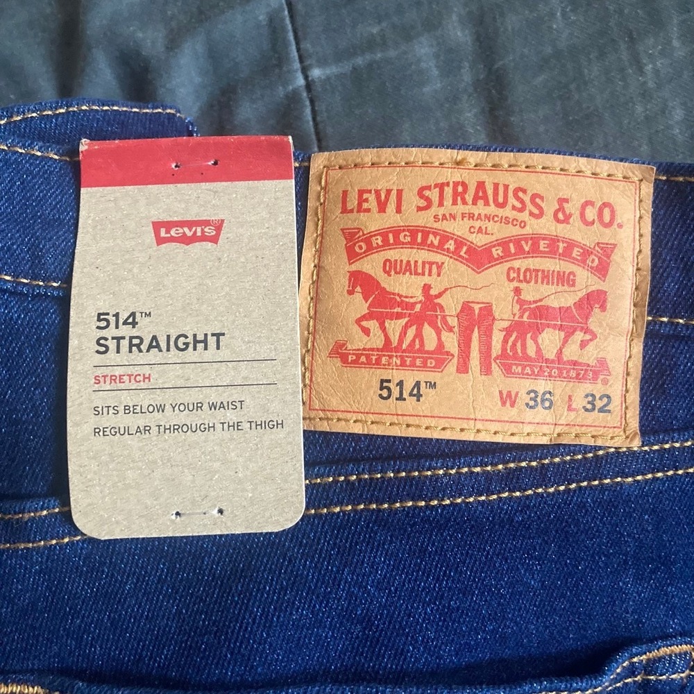 Levi's 514 Straight Jeans Mens 36x32 Large Stretch Dark Blue Denim Classic NWT - Picture 8 of 8